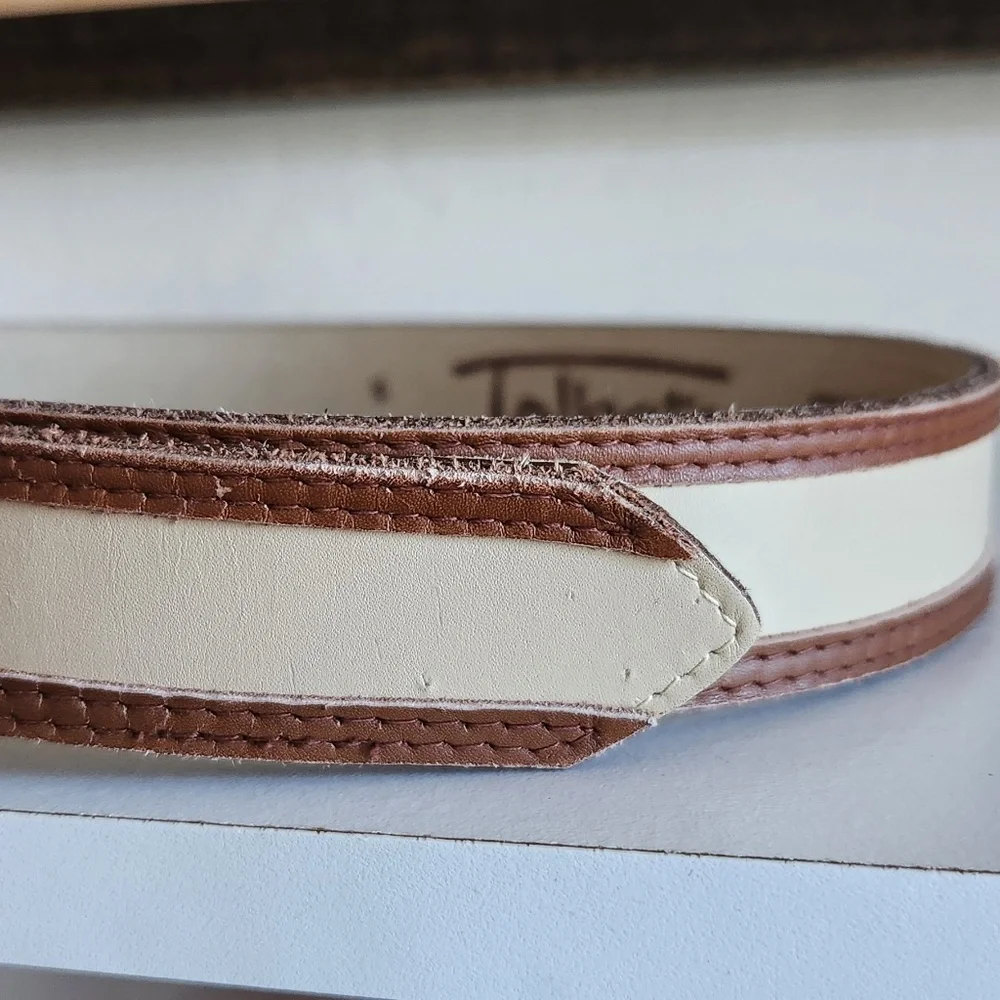 Vintage Talbots 2 tone beige/brown Leather belt Sz S Made in Italy